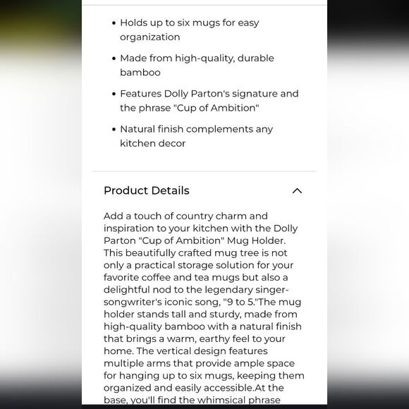 Dolly Parton Cup of Ambition Mug Tree - Picture 3 of 7